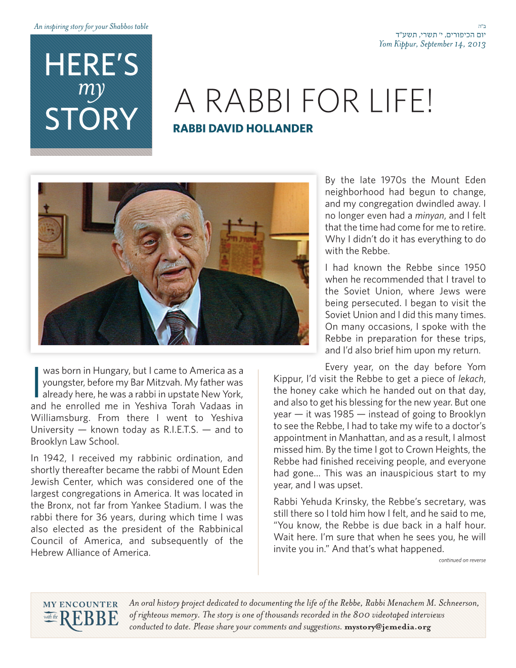 A Rabbi for Life! Story Rabbi David Hollander