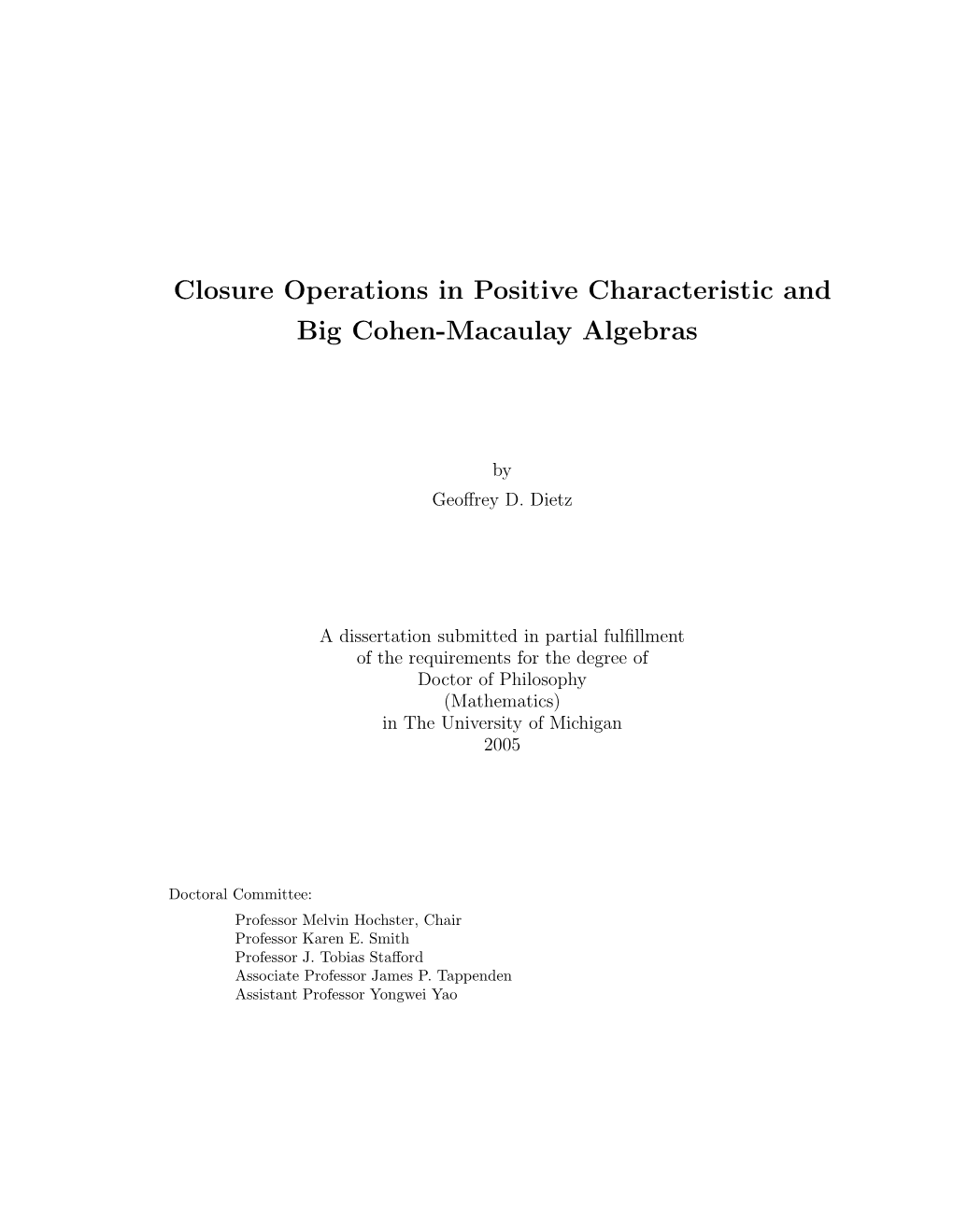 Closure Operations in Positive Characteristic and Big Cohen-Macaulay Algebras