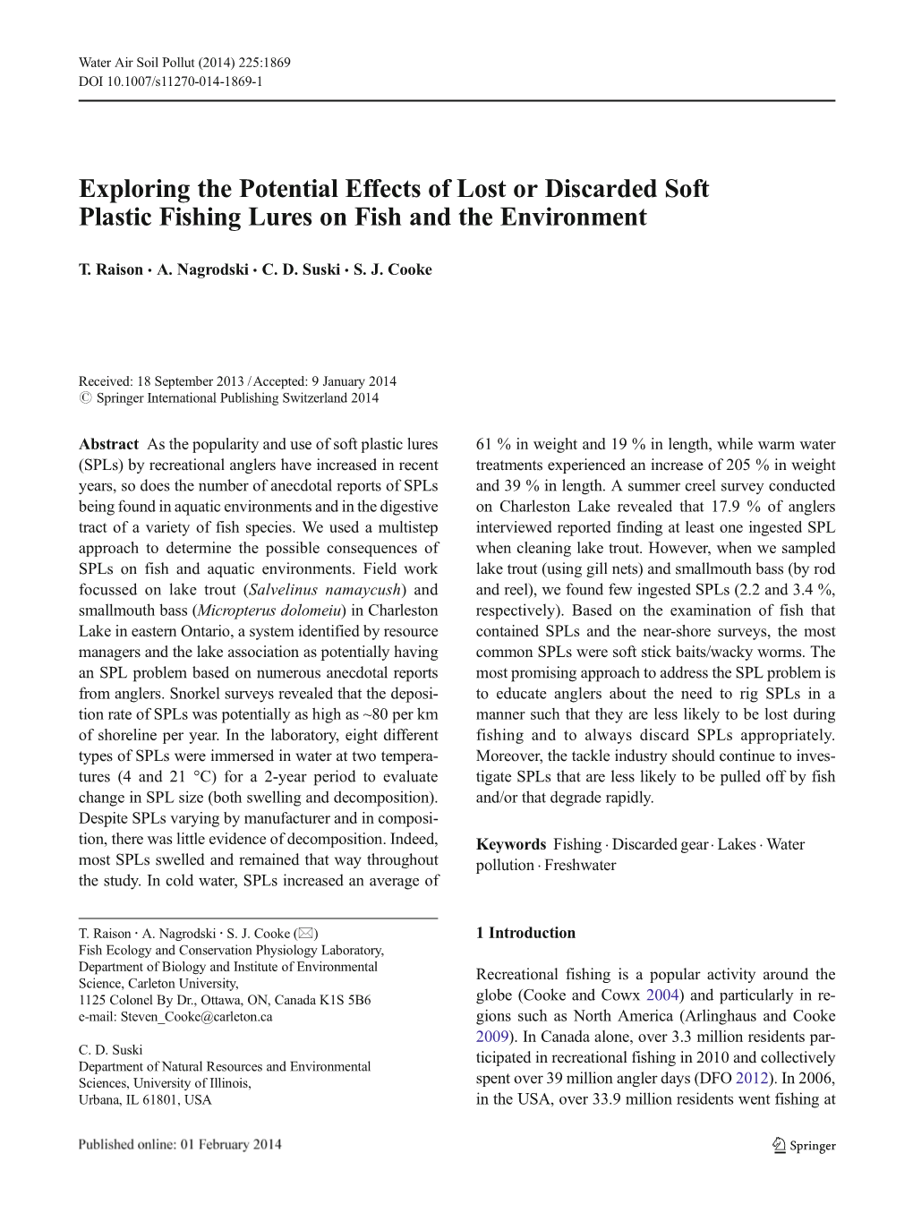 Exploring the Potential Effects of Lost Or Discarded Soft Plastic Fishing Lures on Fish and the Environment