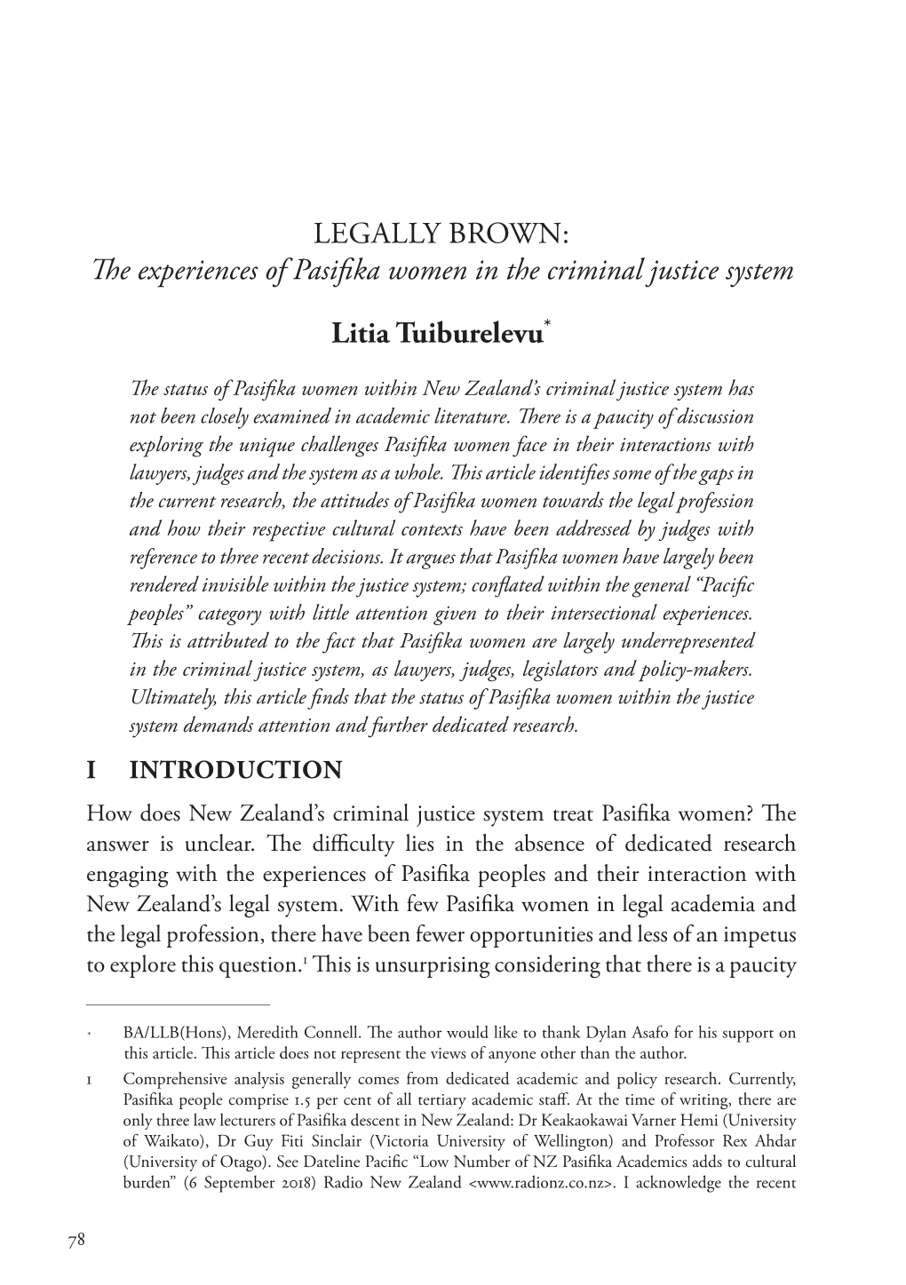 LEGALLY BROWN: the Experiences of Pasifika Women in the Criminal Justice System