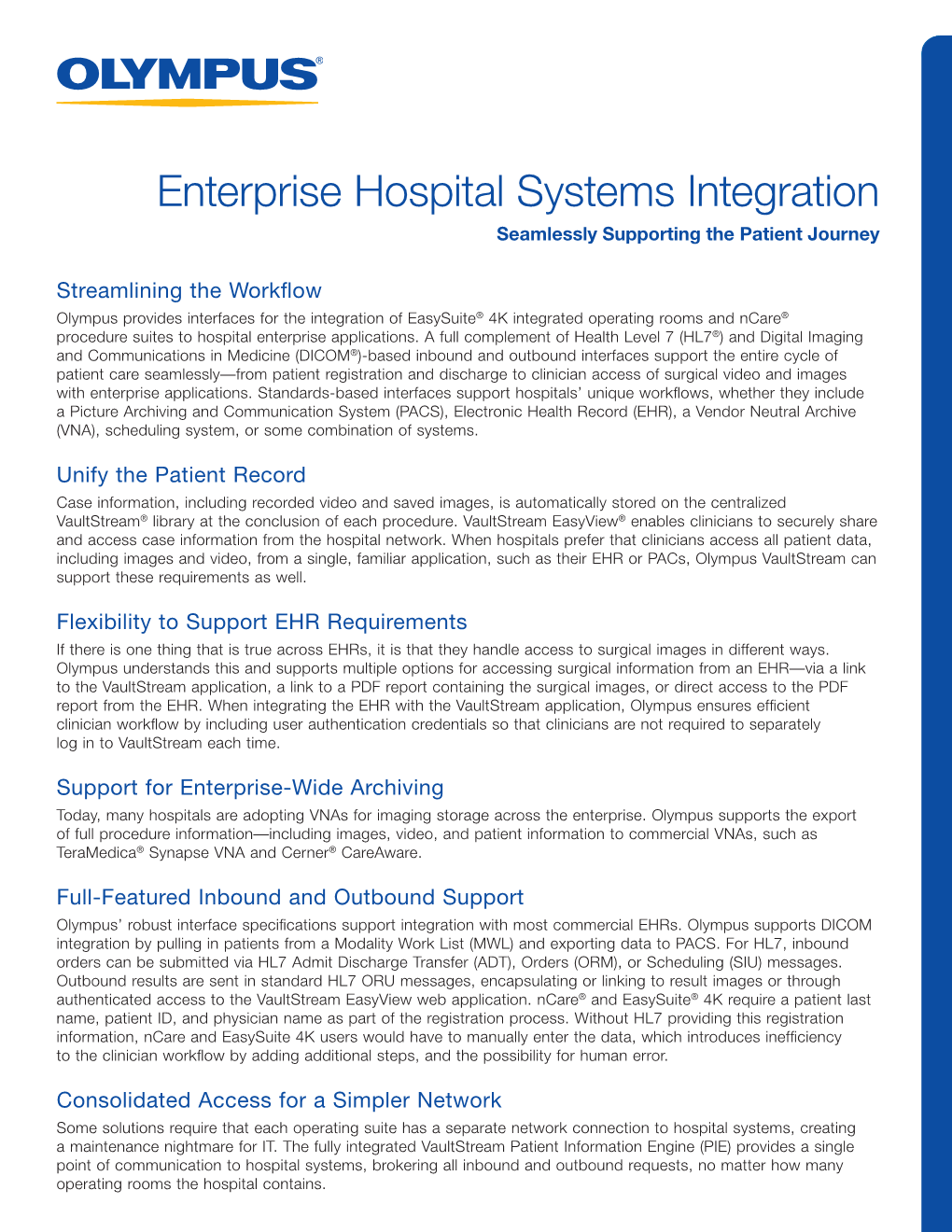 Enterprise Hospital Systems Integration Product Sheet