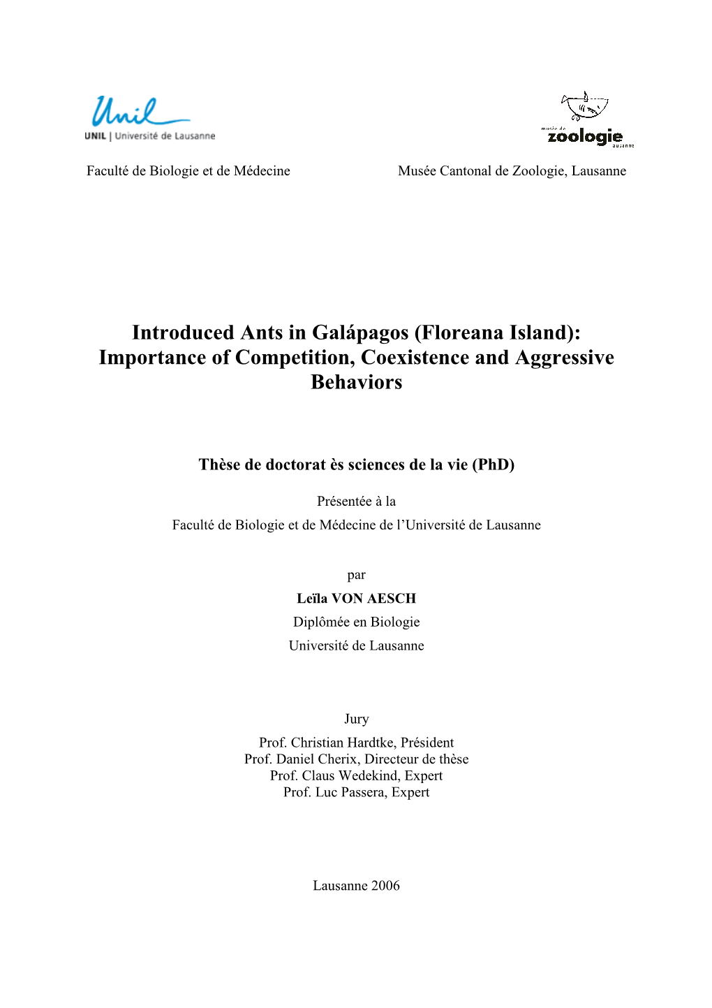 Introduced Ants in Galápagos (Floreana Island): Importance of Competition, Coexistence and Aggressive Behaviors