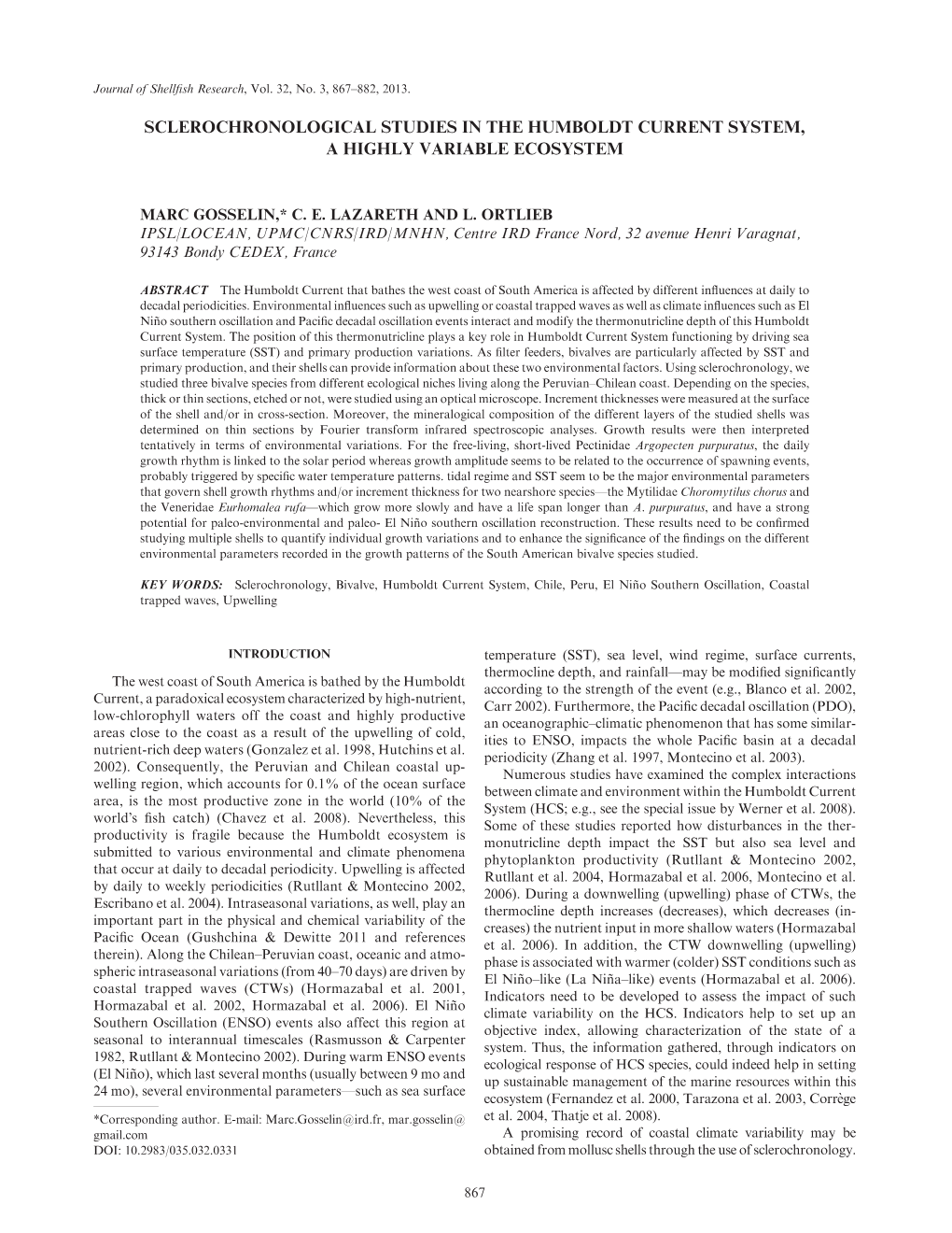 Sclerochronological Studies in the Humboldt Current System, a Highly Variable Ecosystem