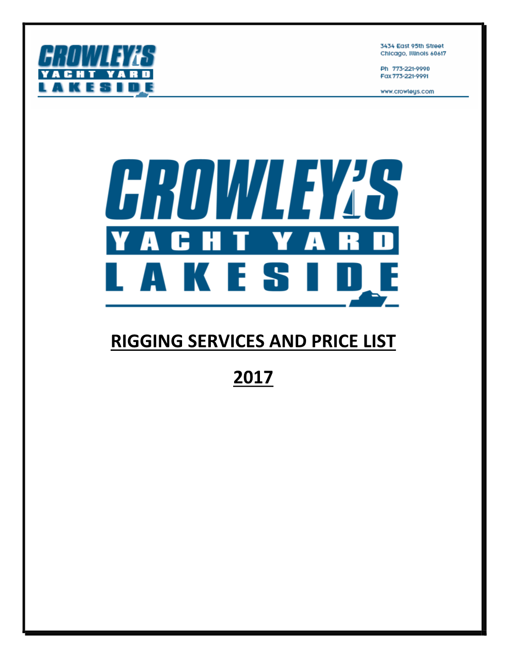 Rigging Services and Price List 2017