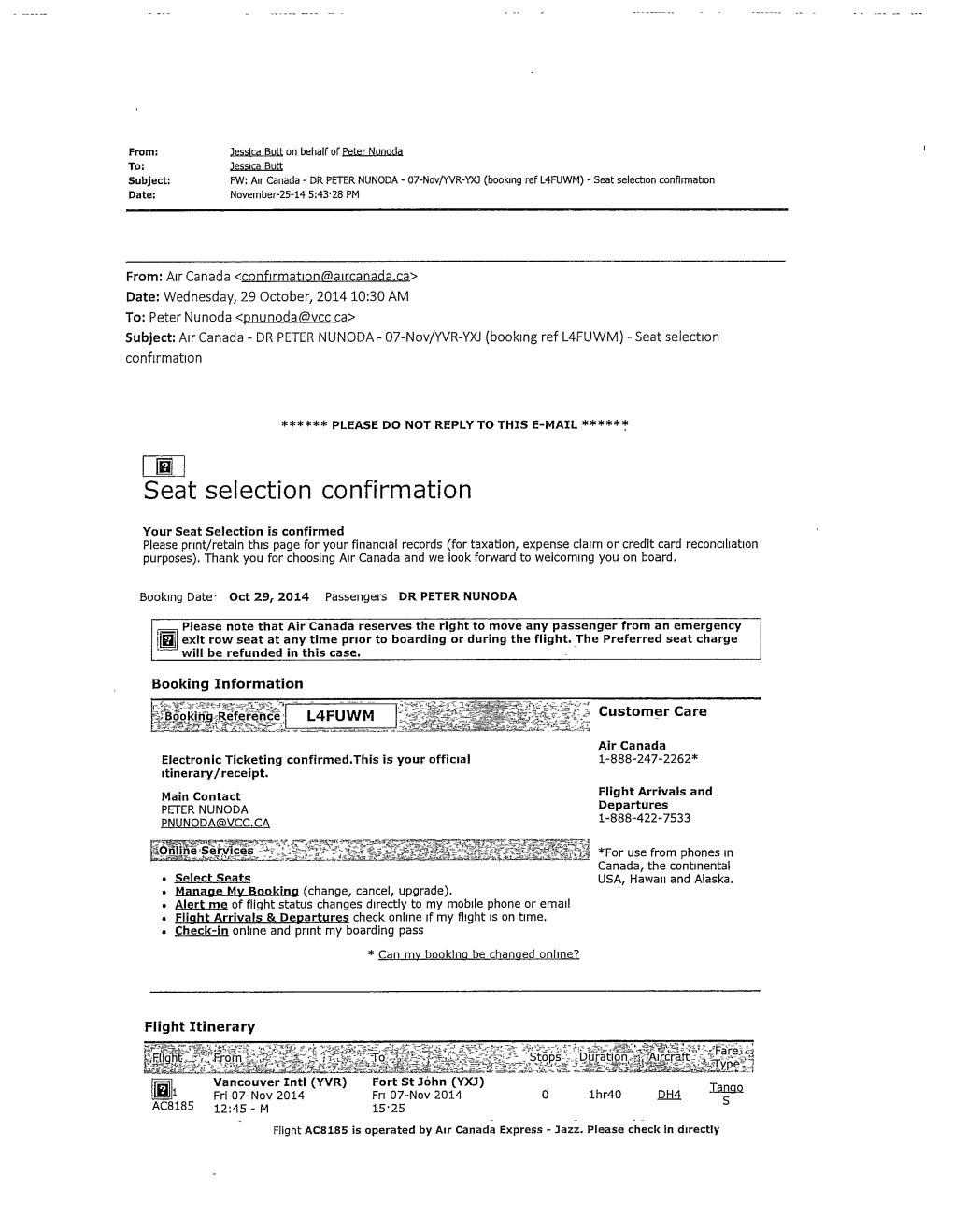 Seat Selection Confirmation Date: November-25-14 5:43'28 PM