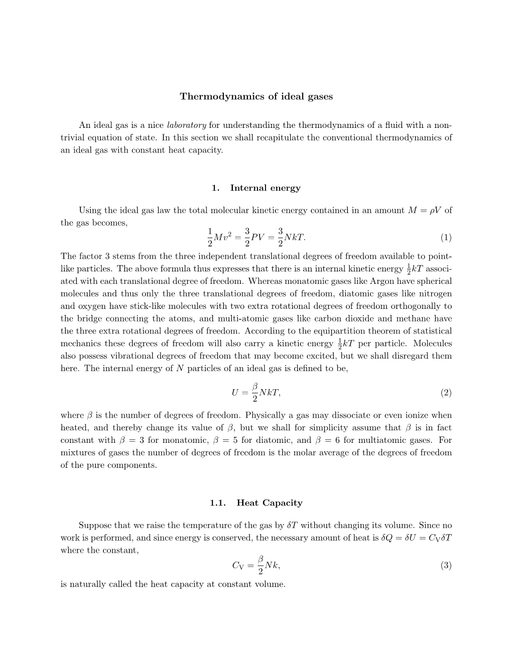 Thermodynamics of Ideal Gases