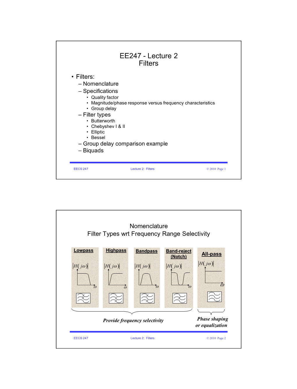 EE247 - Lecture 2 Filters