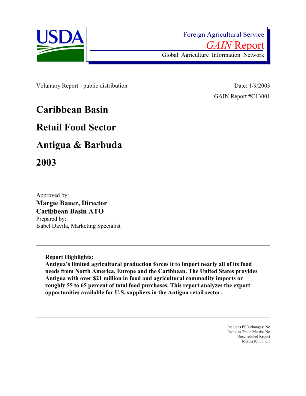 Caribbean Basin Retail Food Sector Antigua & Barbuda