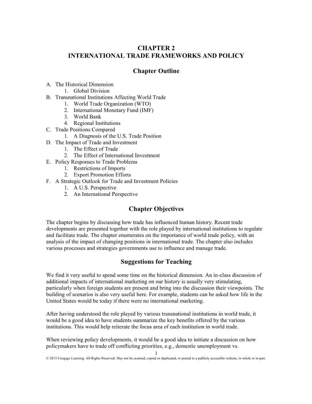 International Trade Frameworks and Policy