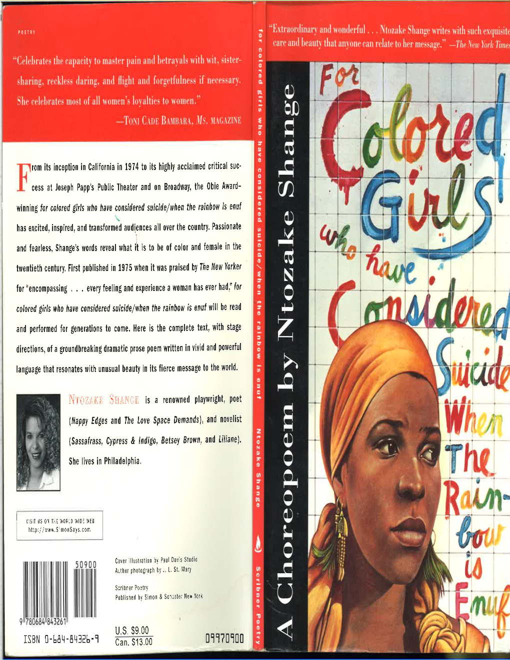 For Colored Girls Who Have Considered Suicide When the Rainbow Is Enuf : a Choreopoem Ntozake Shange