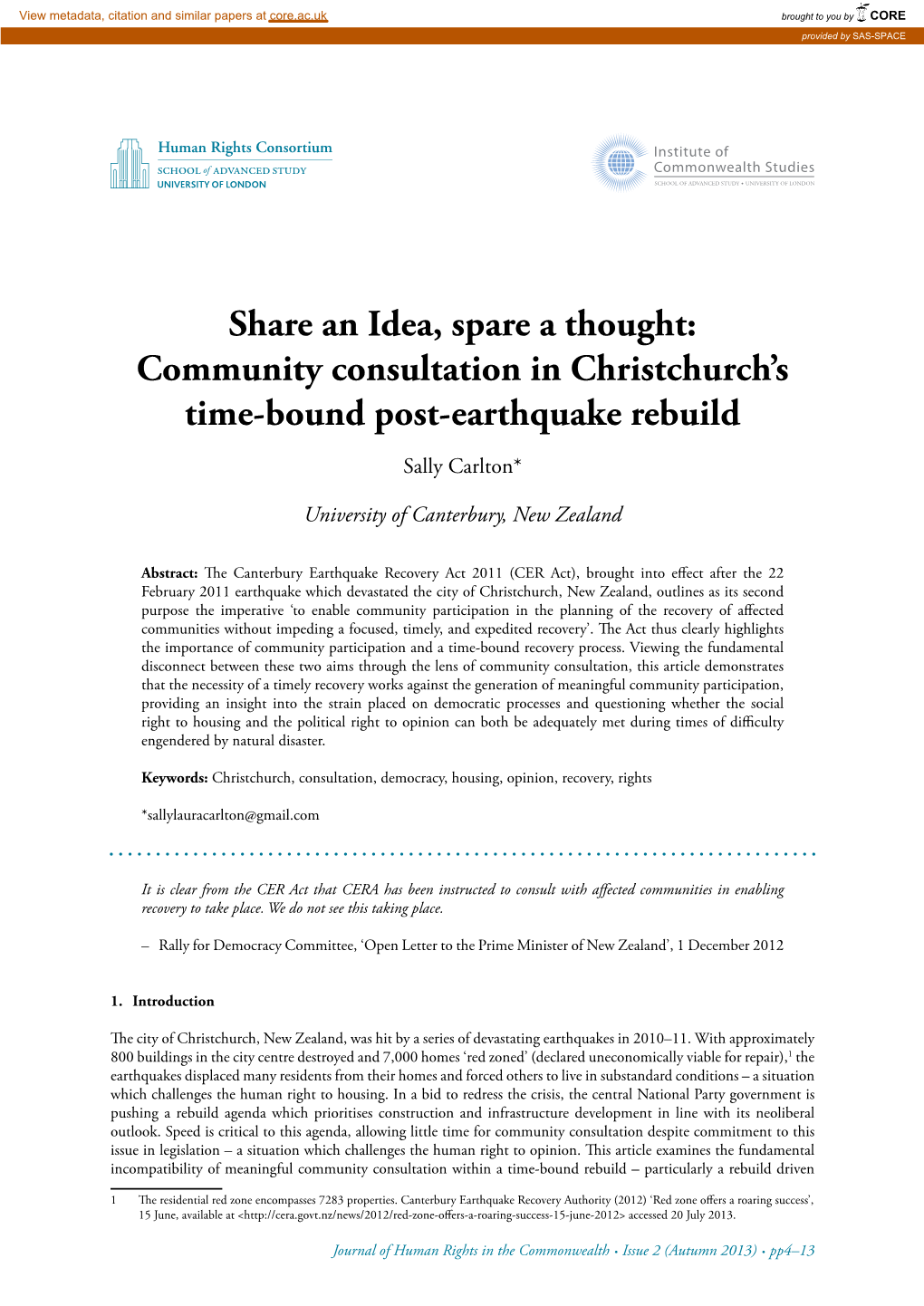 Community Consultation in Christchurch's Time-Bound