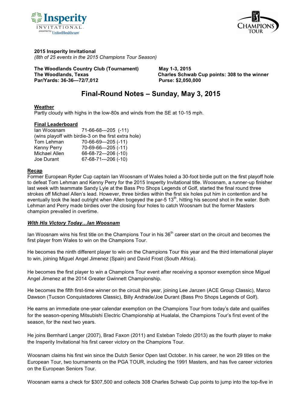 Final Round Notes, Sunday, May 3