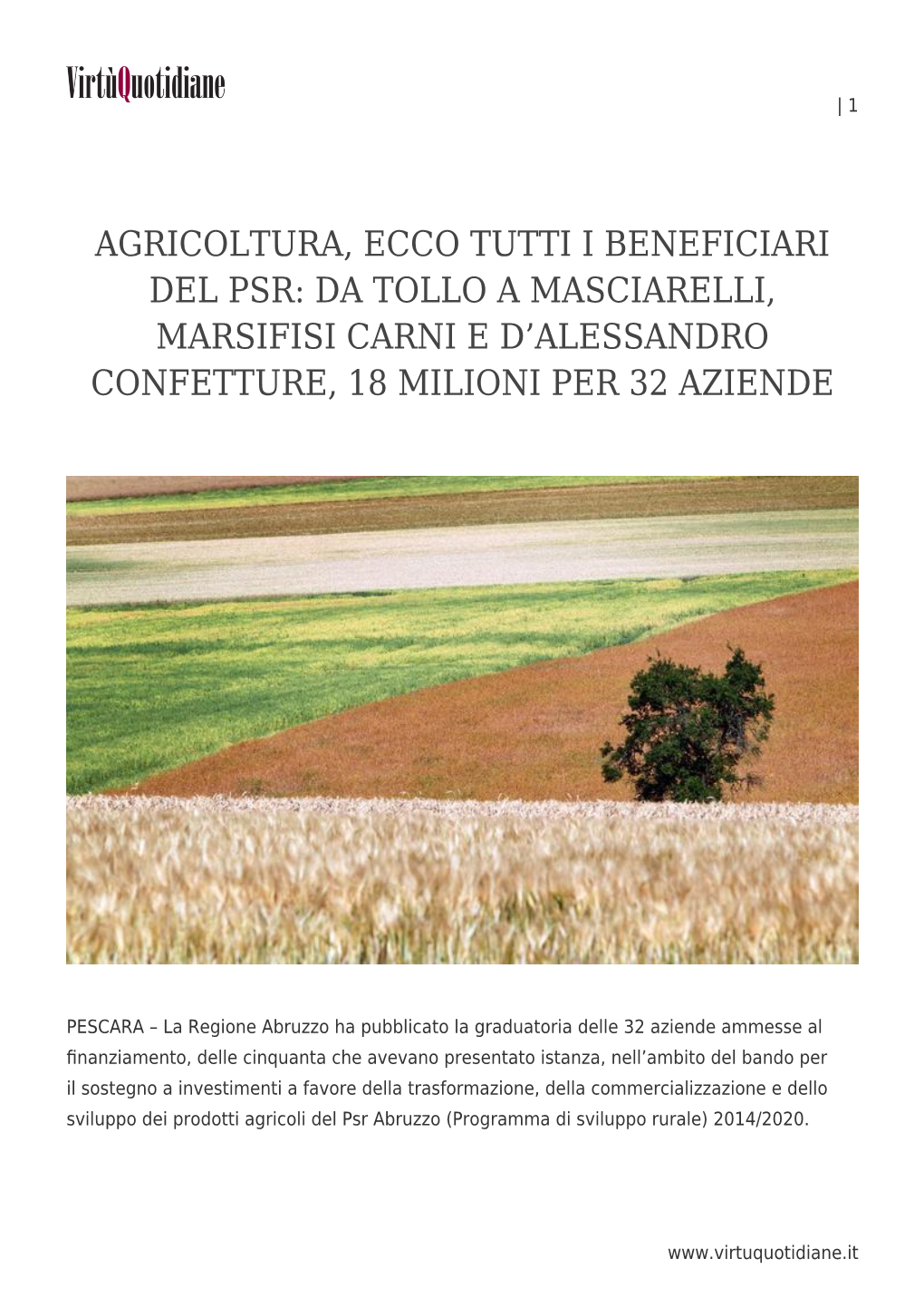 Agricoltura, Ecco Tutti I Beneficiari Del Psr: Da Tollo a Masciarelli, Marsifisi Carni E D&#8217;Alessandro Confetture, 18 M