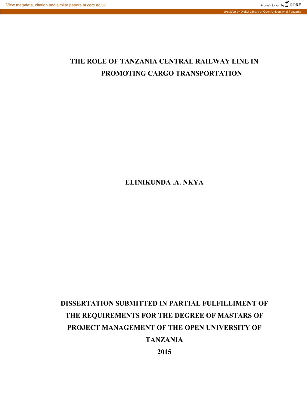 The Role of Tanzania Central Railway Line in Promoting Cargo Transportation