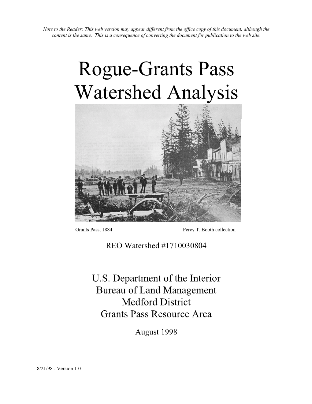 Rogue-Grants Pass Watershed Analysis