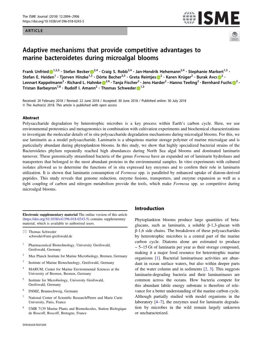 Adaptive Mechanisms That Provide Competitive Advantages to Marine Bacteroidetes During Microalgal Blooms