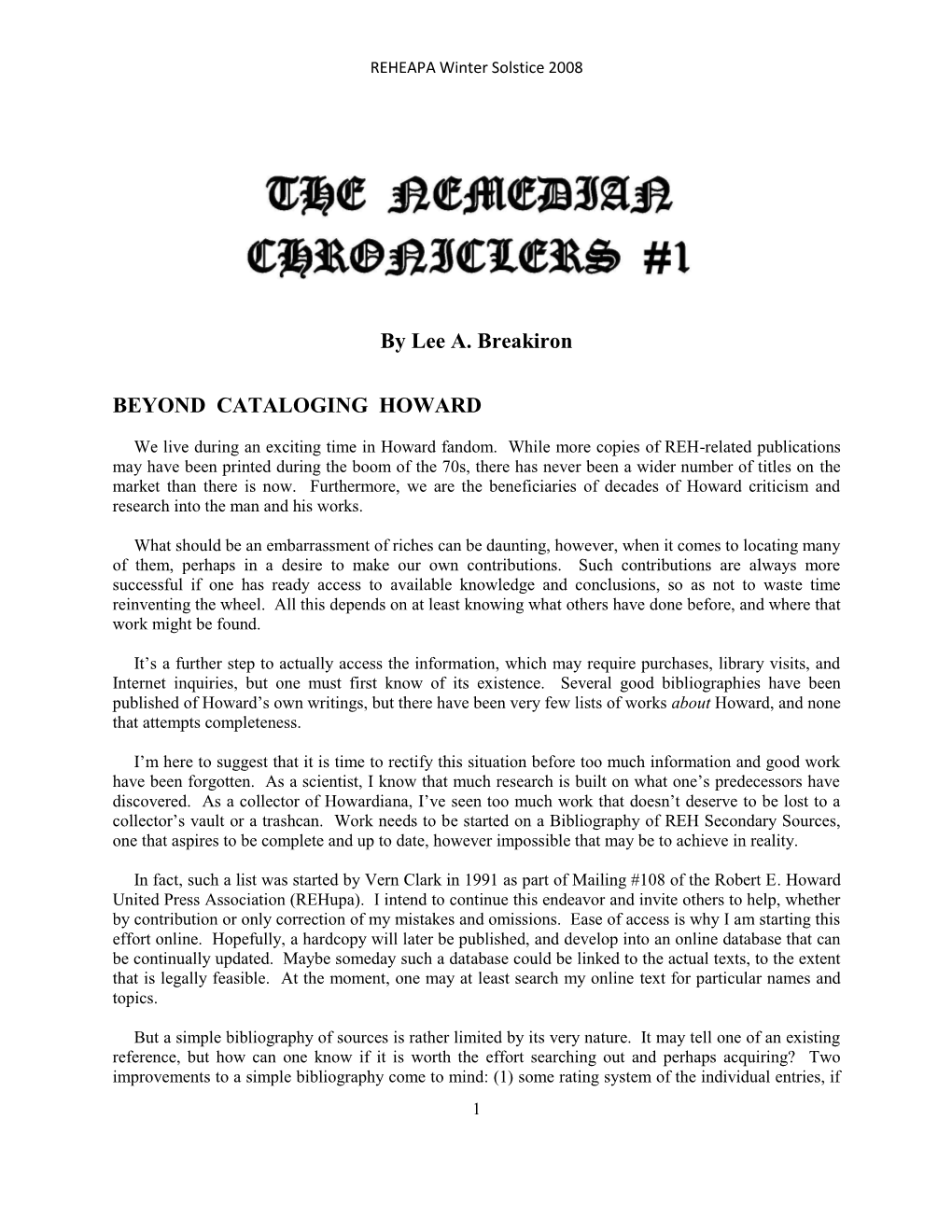 The Nemedian Chroniclers #1 [WS08]