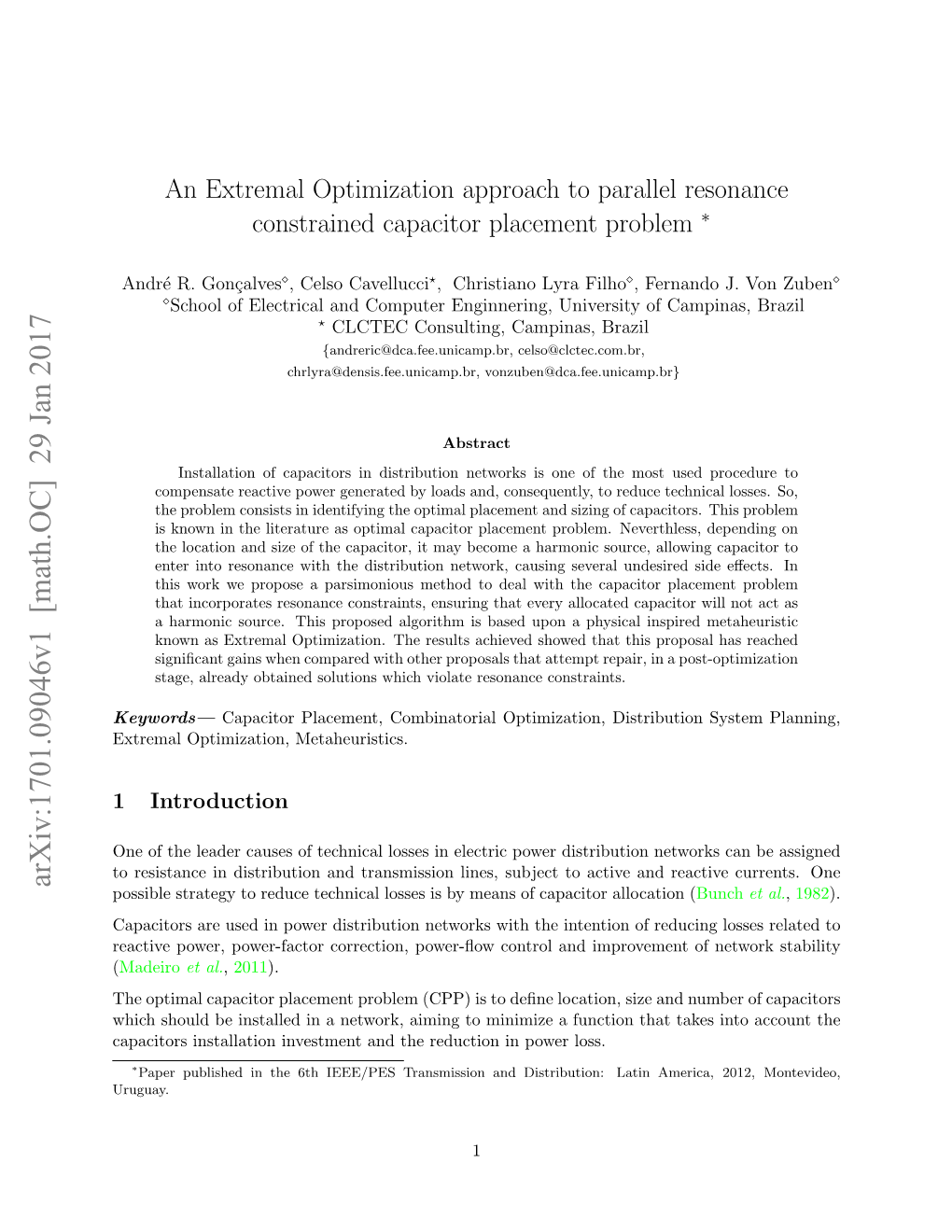 An Extremal Optimization Approach to Parallel Resonance Constrained Capacitor Placement Problem ∗