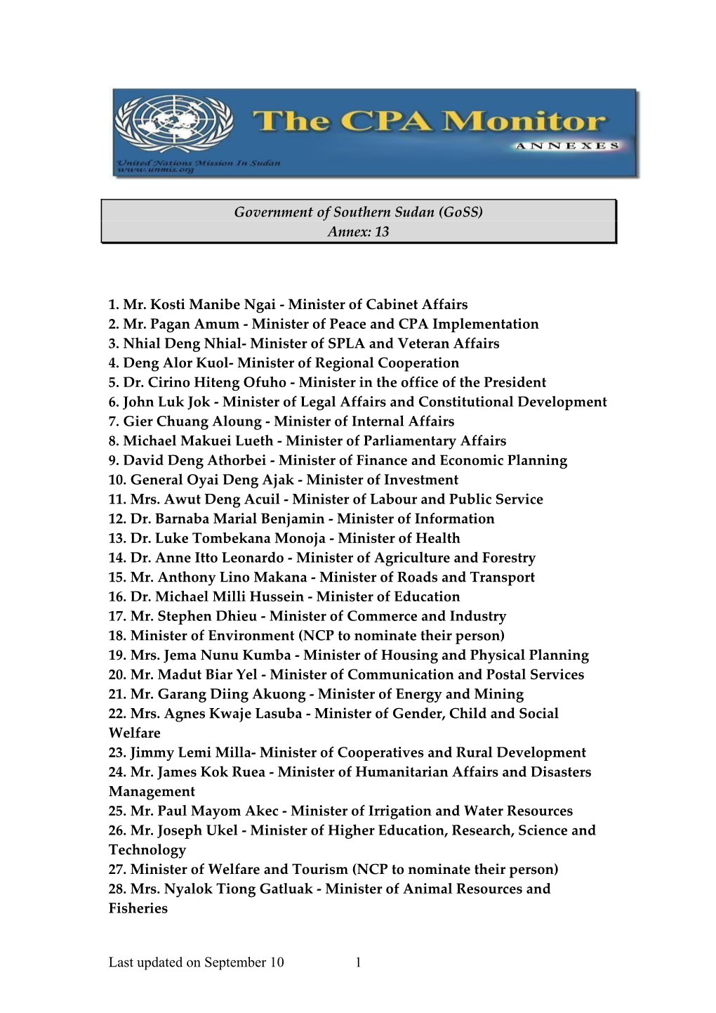 Government of Southern Sudan (Goss) Annex: 13