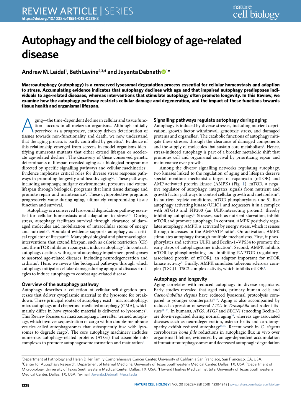 Autophagy and the Cell Biology of Age-Related Disease