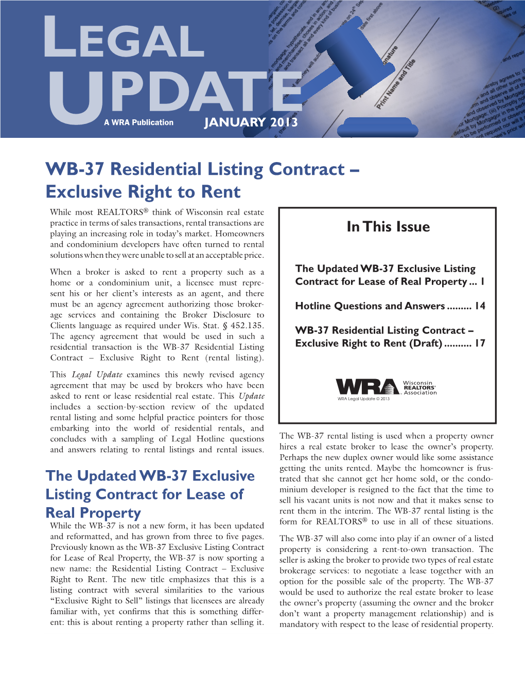WB-37 Residential Listing Contract – Exclusive Right to Rent