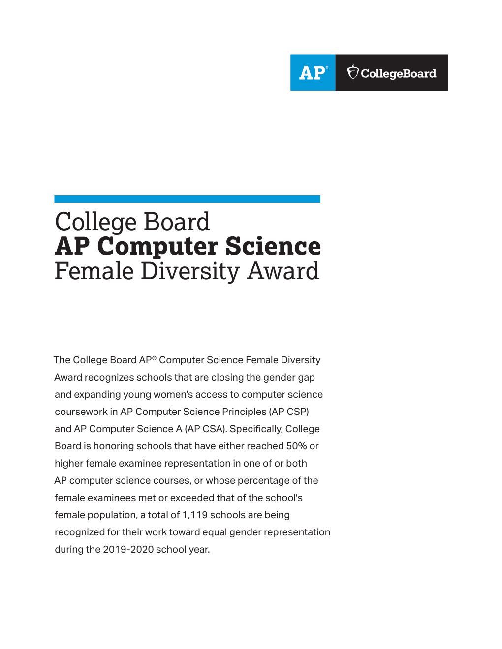 AP Computer Science Female Diversity Award