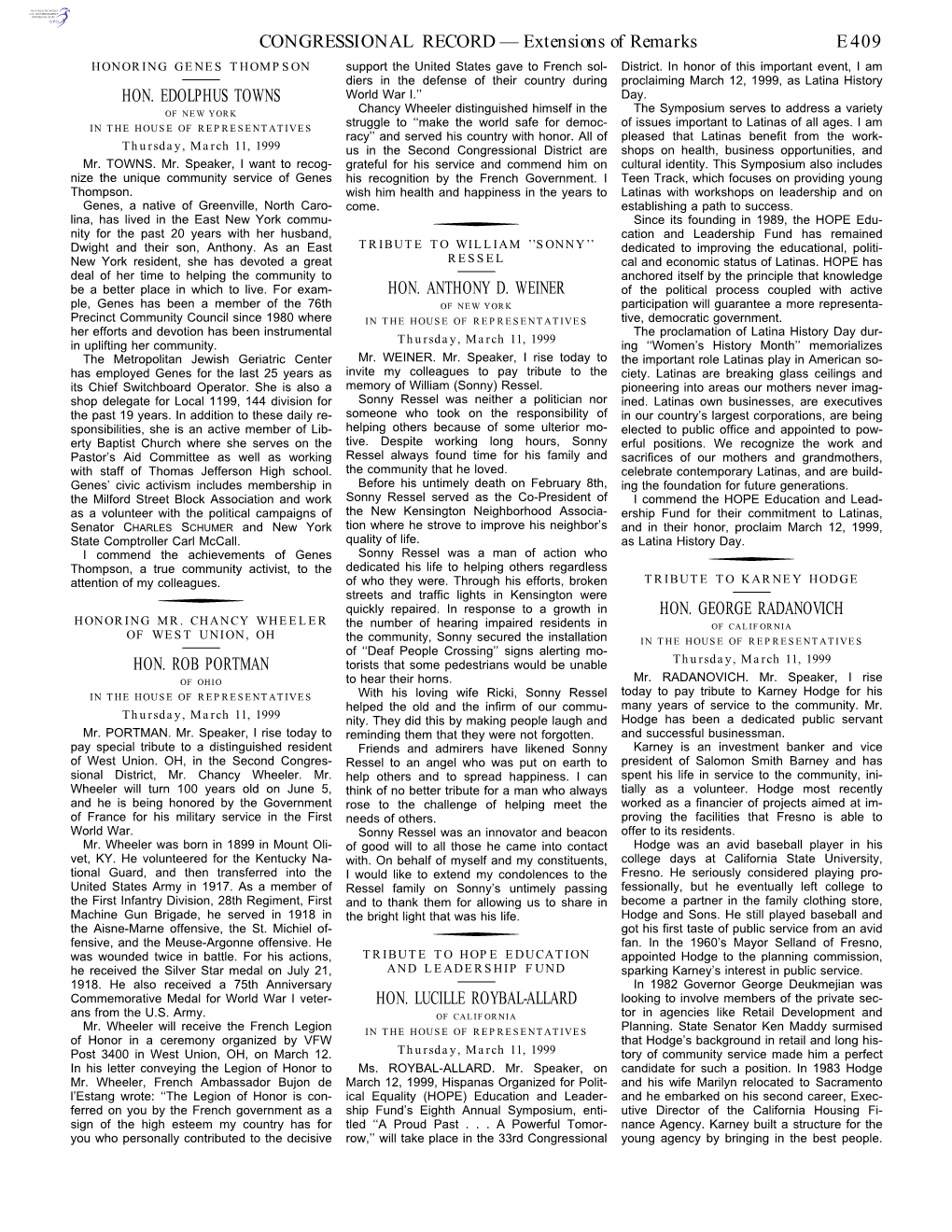 CONGRESSIONAL RECORD— Extensions of Remarks E409 HON