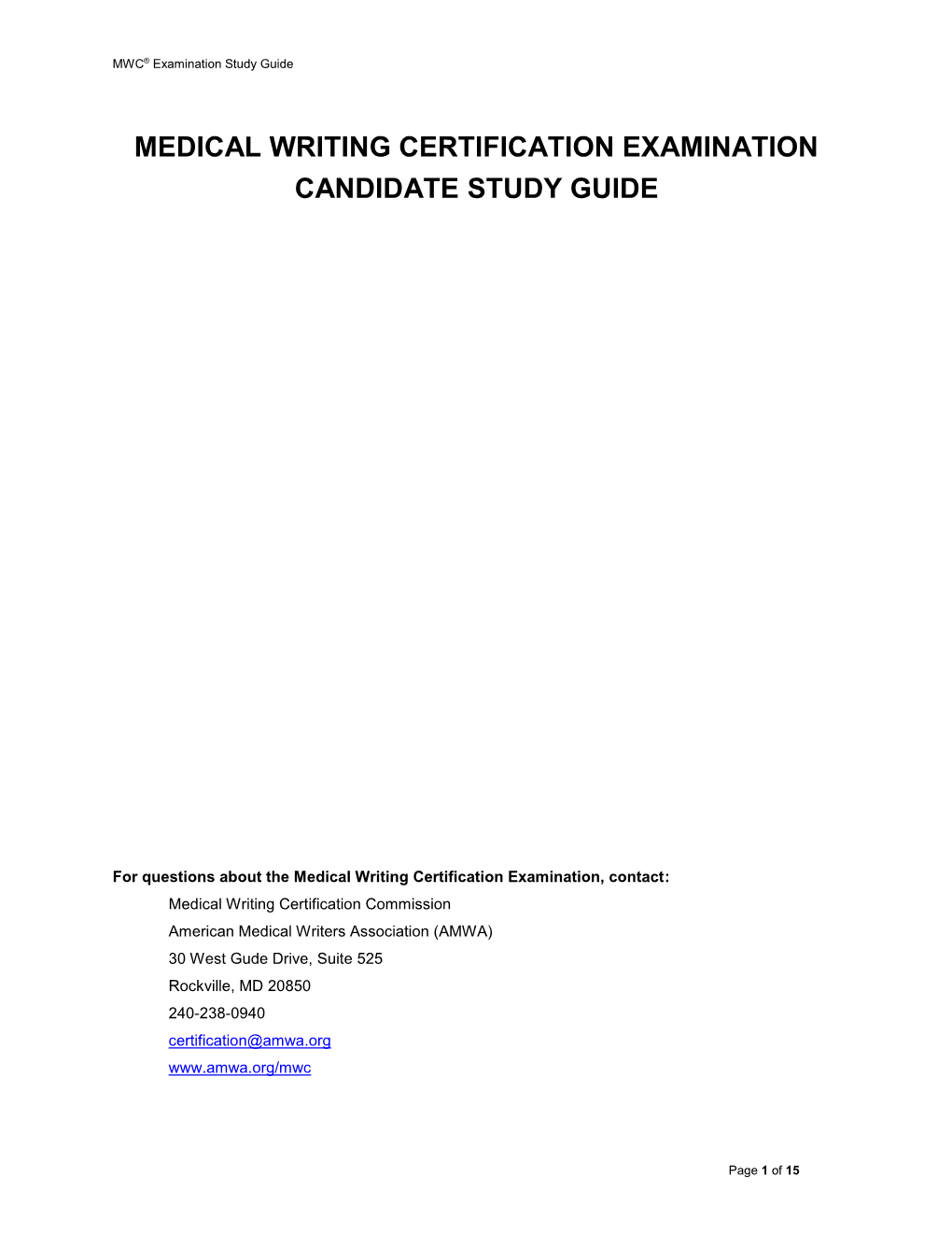 Medical Writing Certification Examination Candidate Study Guide