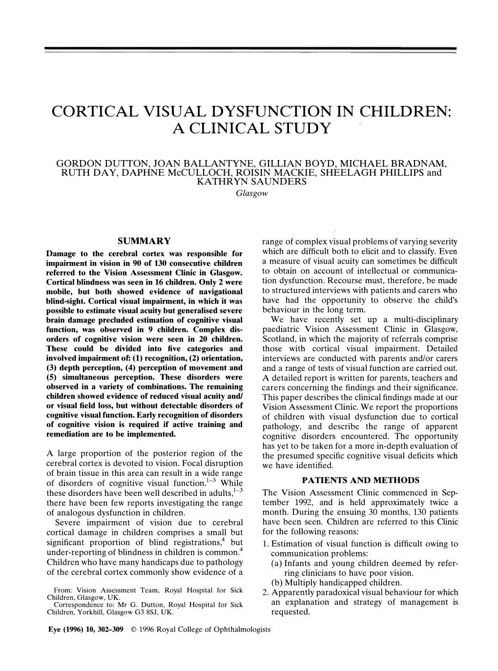 Cortical Visual Dysfunction in Children: a Clinical Study