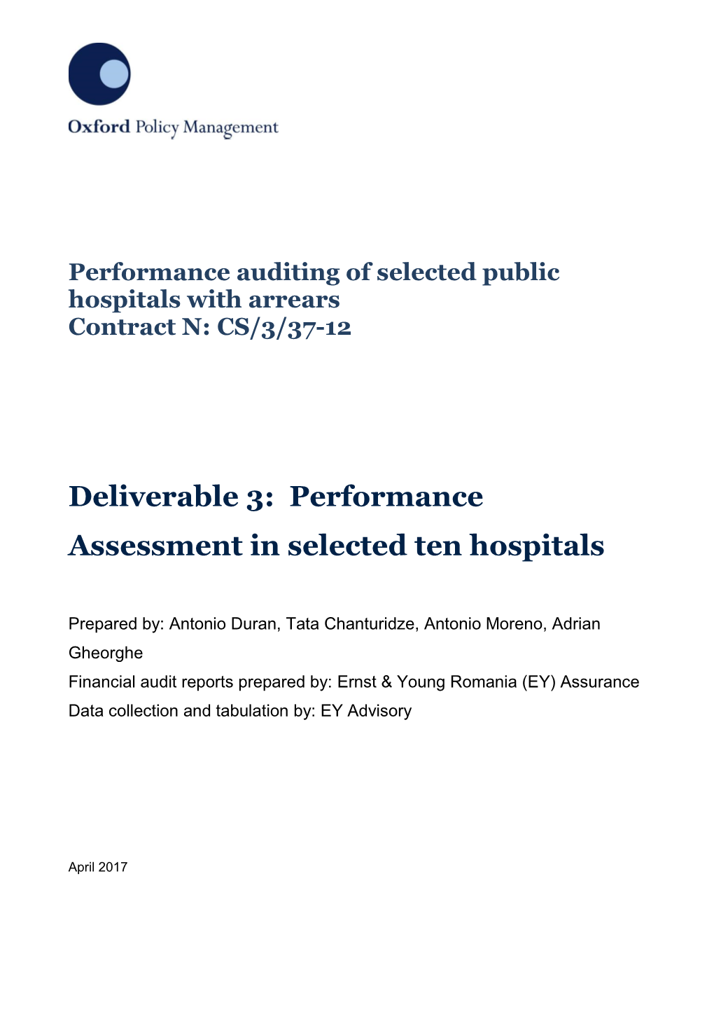 Deliverable 3: Performance Assessment in Selected Ten Hospitals