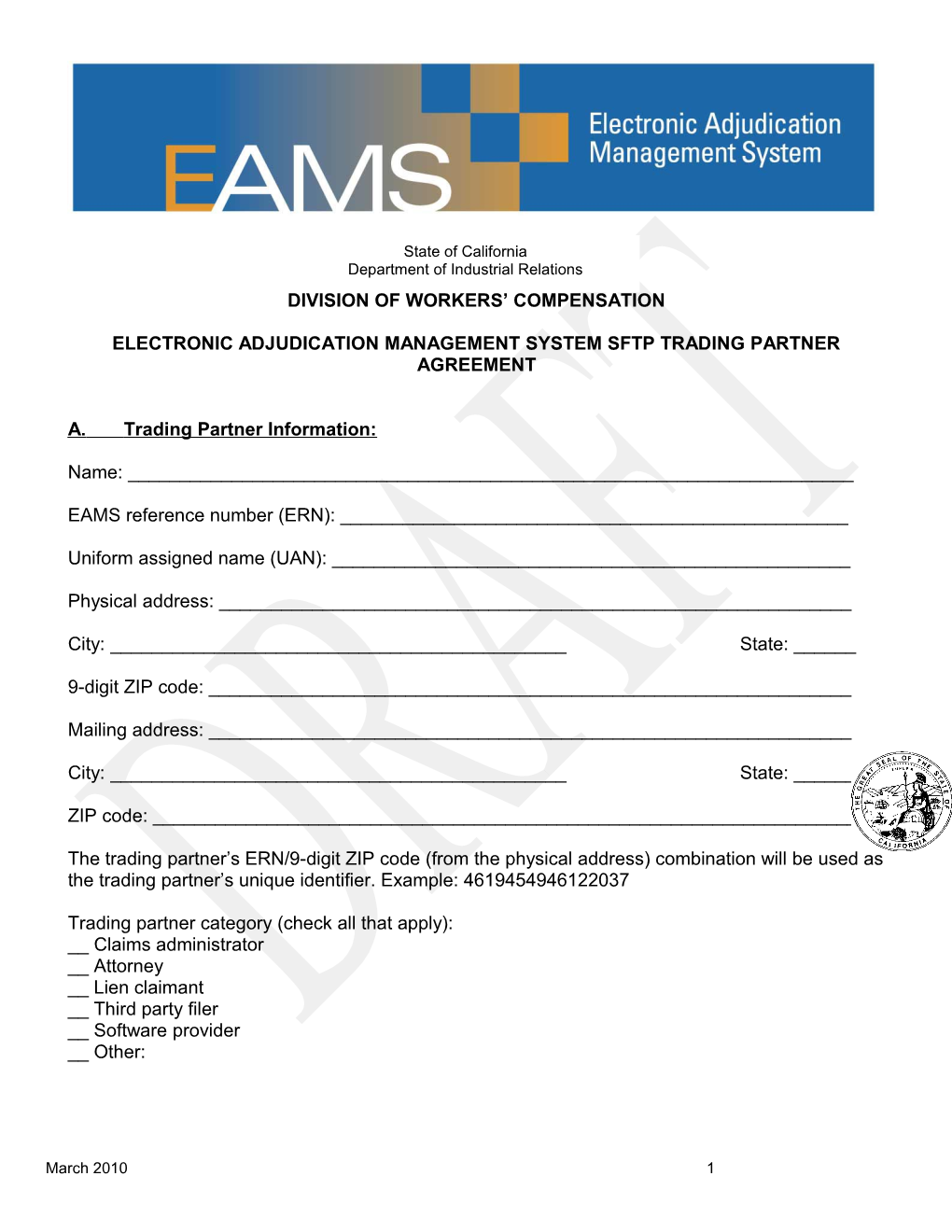 Electronic Adjudication Management System Sftp Trading Partner Agreement