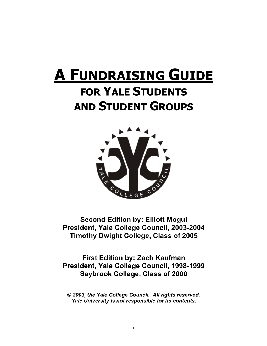 A Fundraising Guide for Yale Students and Student Groups