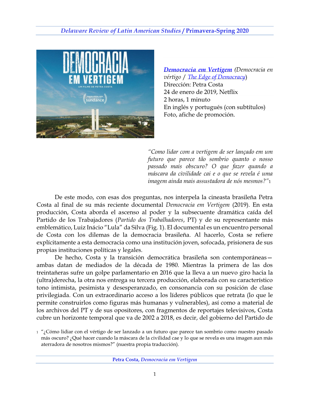 Delaware Review of Latin American Studies / Primavera-Spring 2020