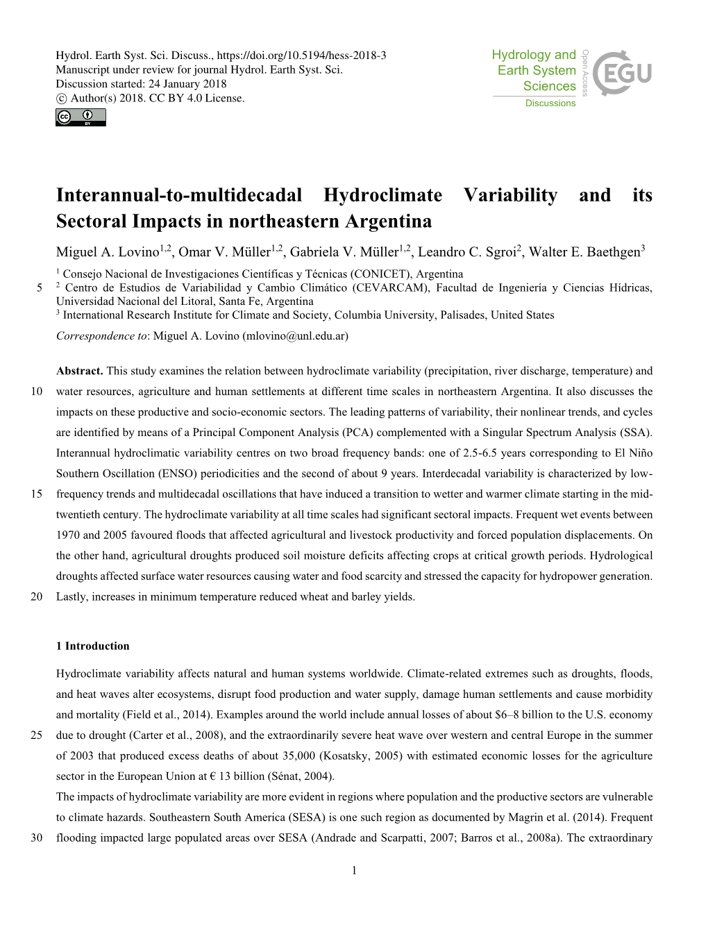 Interannual-To-Multidecadal Hydroclimate Variability and Its Sectoral Impacts in Northeastern Argentina Miguel A