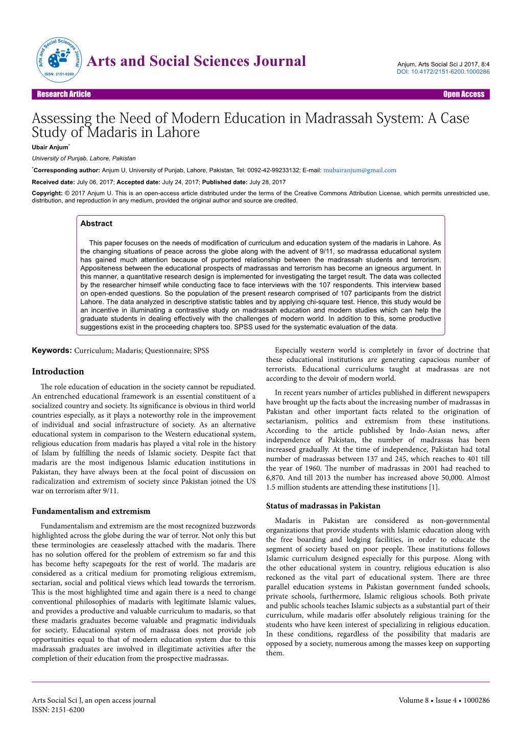 Assessing the Need of Modern Education in Madrassah System