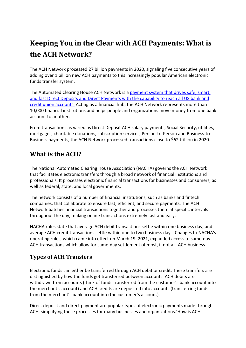 Keeping You in the Clear with ACH Payments: What Is the ACH Network?