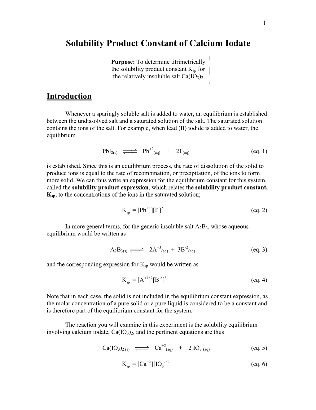 Solubility Product Constant of Ca(IO3)2