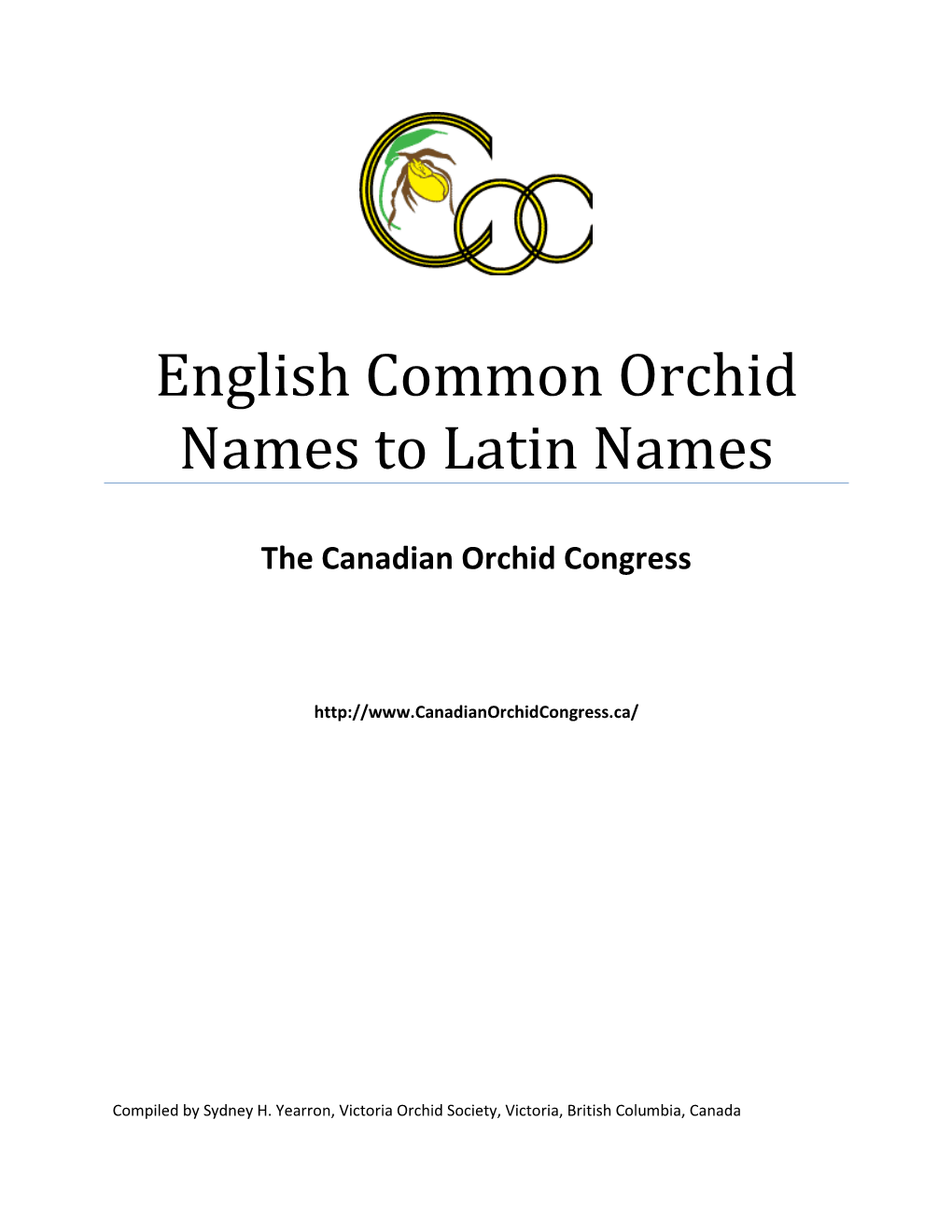 English Common Orchid Names to Latin Names