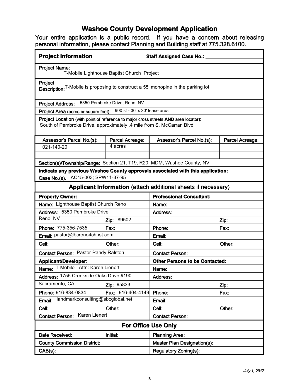 Washoe County Development Application