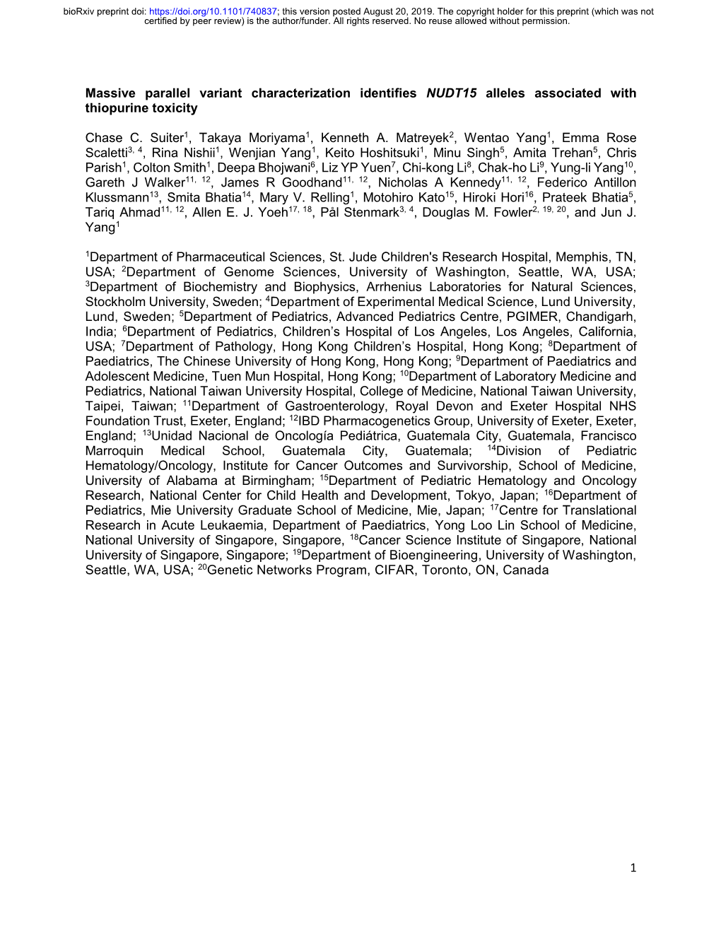 Massive Parallel Variant Characterization Identifies NUDT15 Alleles Associated with Thiopurine Toxicity