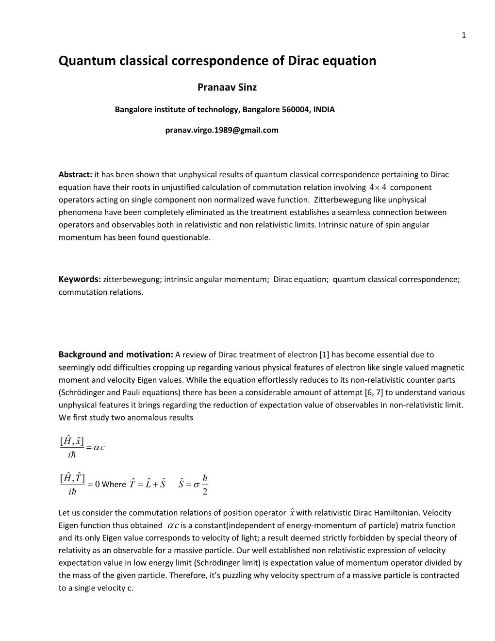 Quantum Classical Correspondence of Dirac Equation