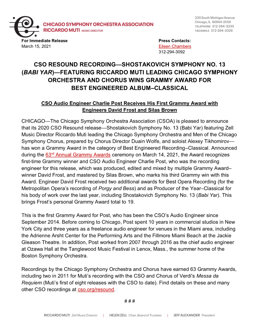 Cso Resound Recording—Shostakovich Symphony No