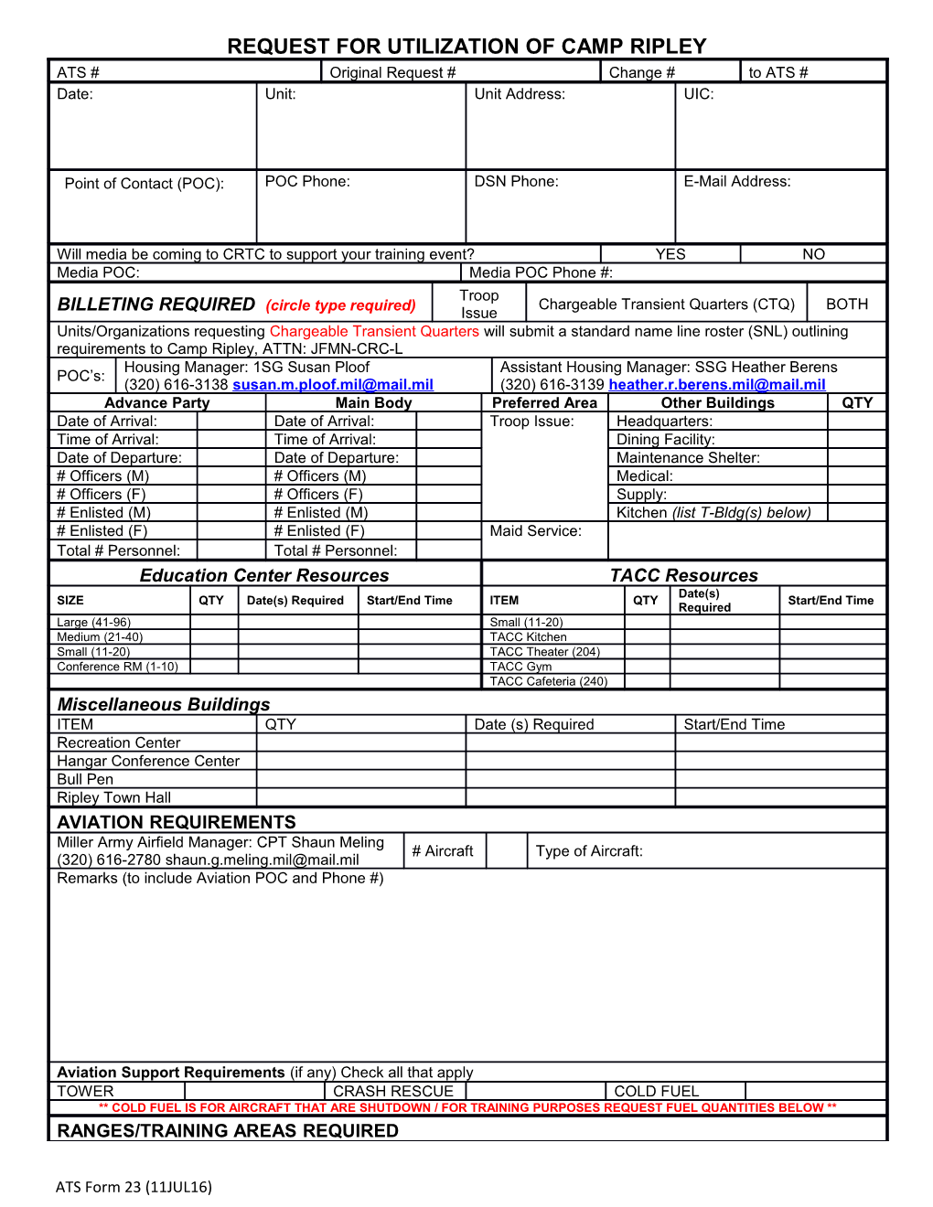 Request for Utilization of Camp Ripley