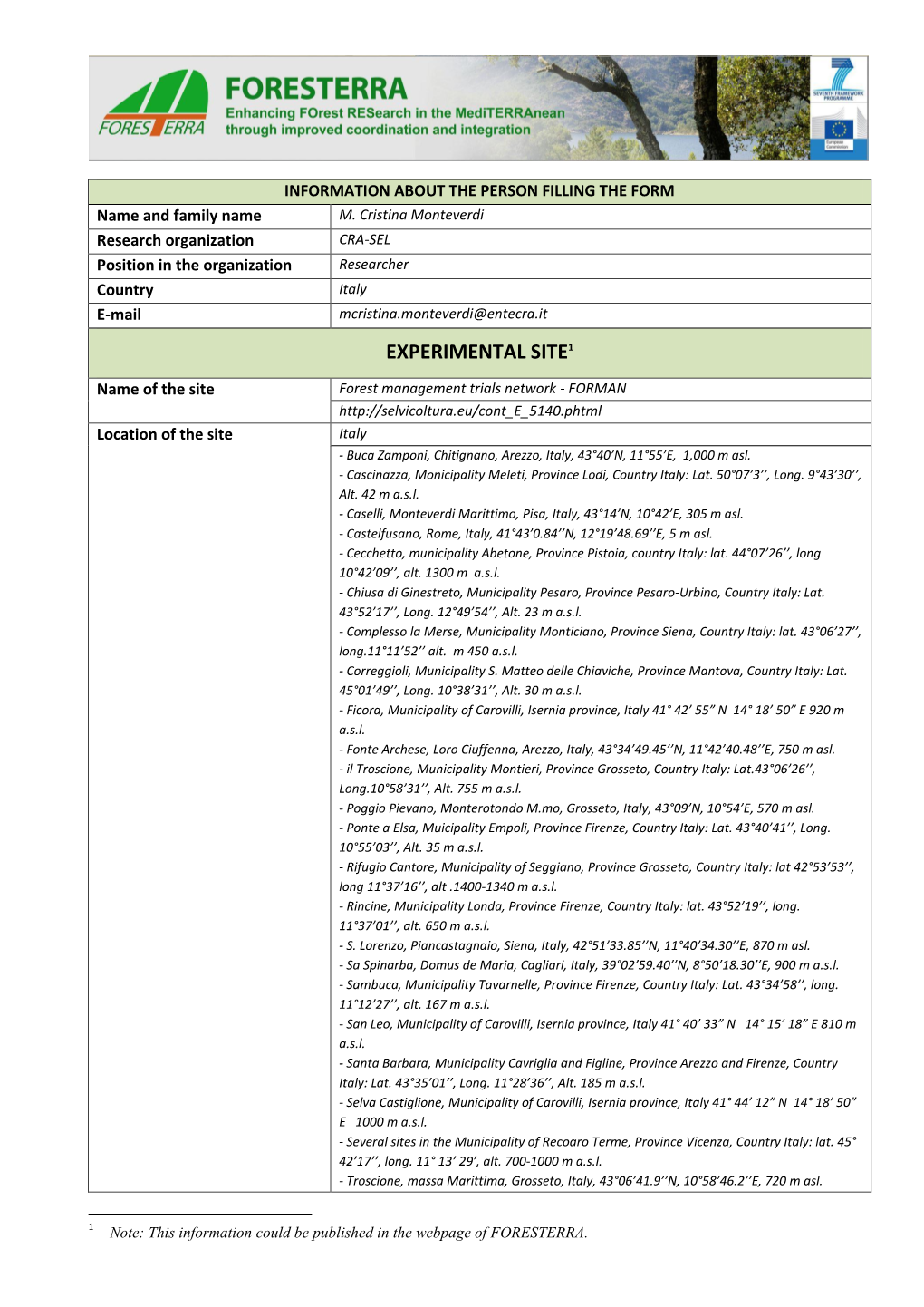 INFORMATION ABOUT the PERSON FILLING the FORM Name and Family Name M