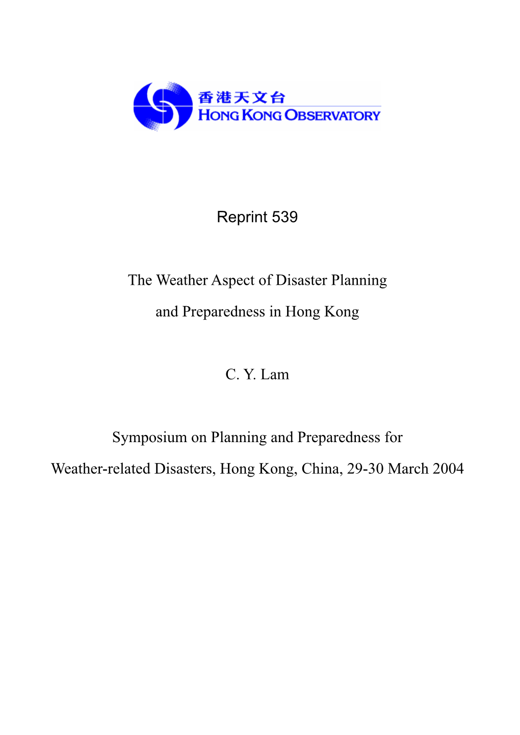Reprint 539 the Weather Aspect of Disaster
