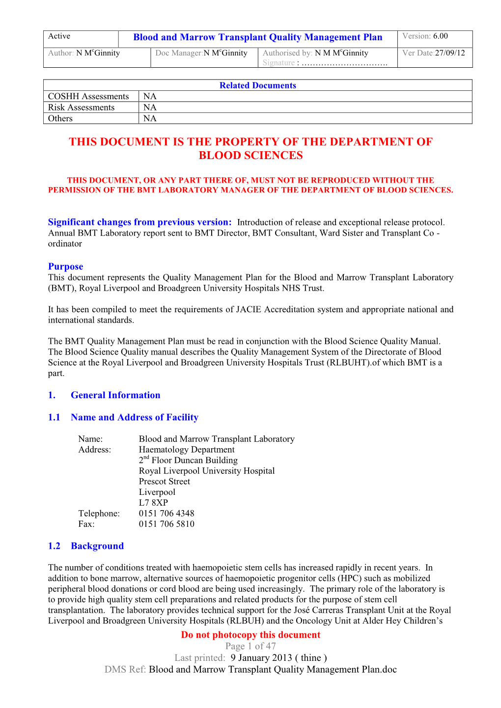 Related Documents COSHH Assessments NA Risk Assessments NA Others NA