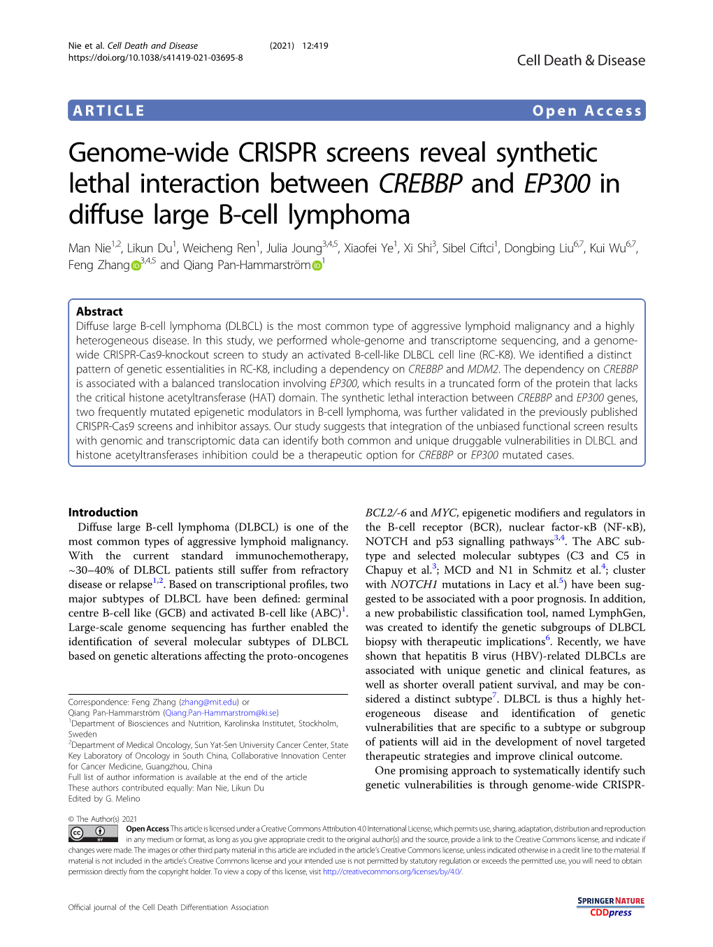 Genome-Wide CRISPR Screens Reveal Synthetic Lethal Interaction