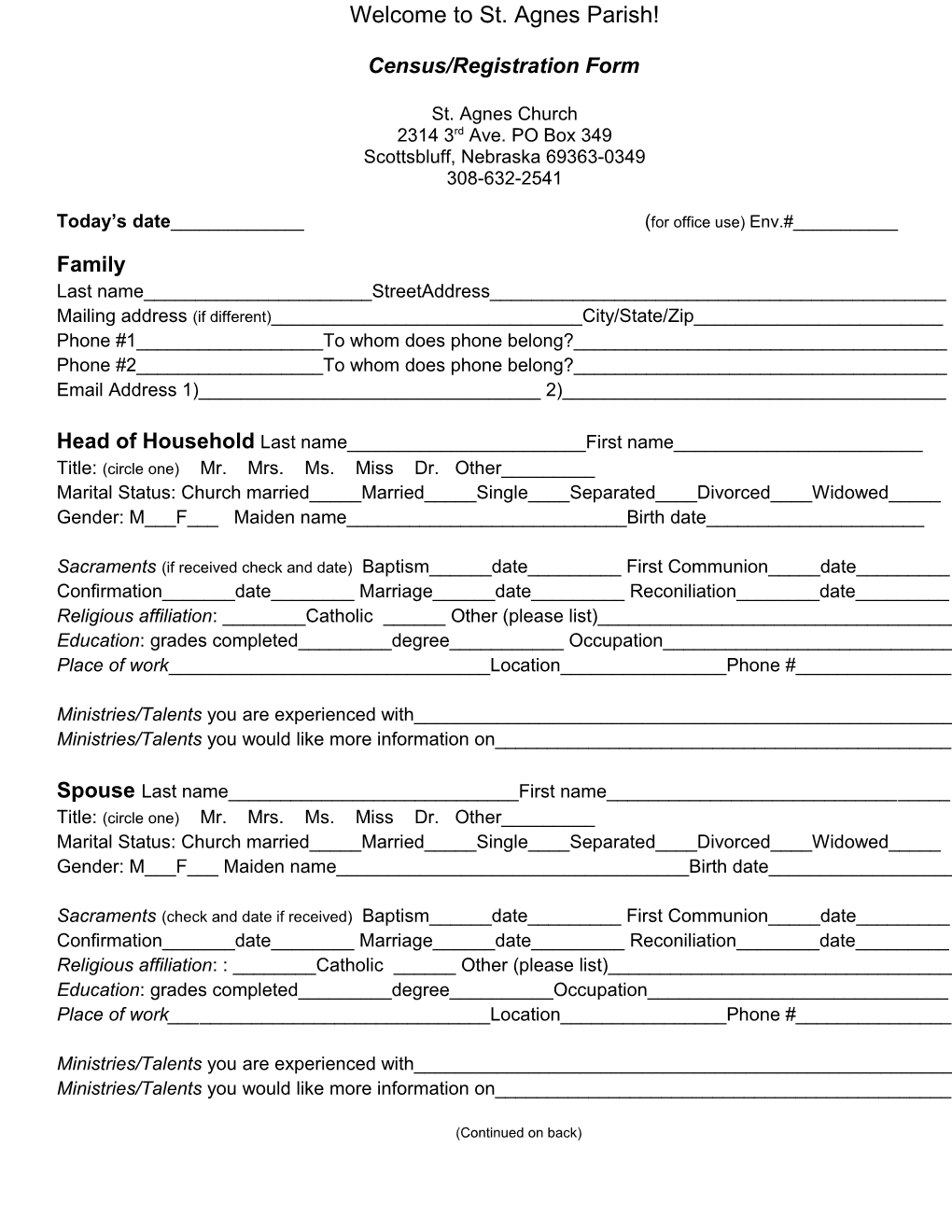 Census/Registration Form St