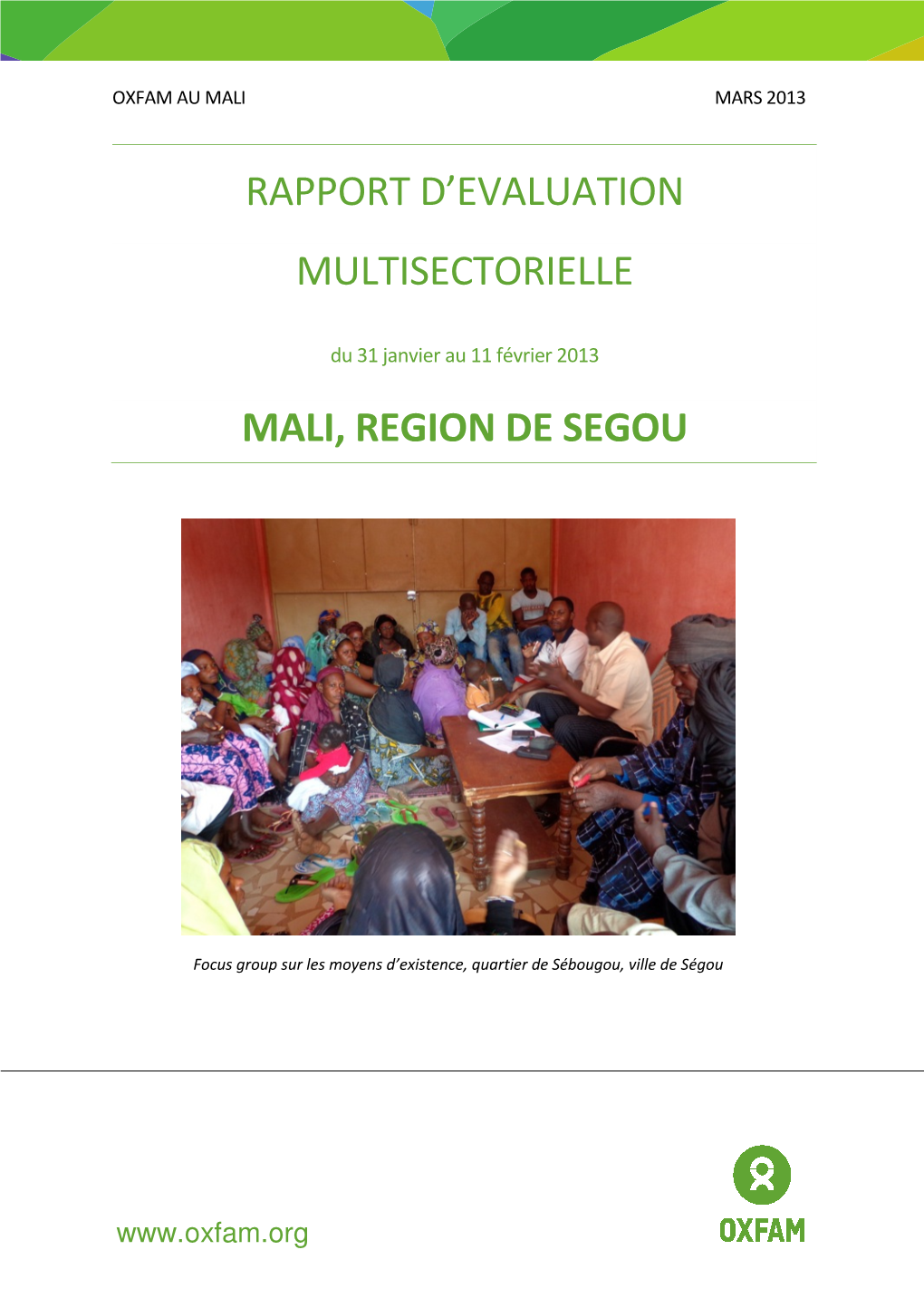 Rapport D'evaluation Multisectorielle Mali, Region De Segou