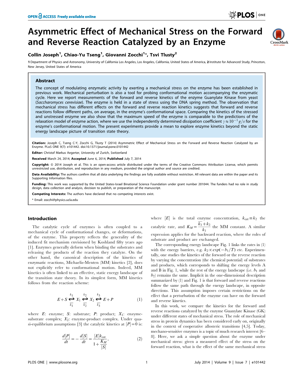 Asymmetric Effect of Mechanical Stress on the Forward and Reverse Reaction Catalyzed by an Enzyme